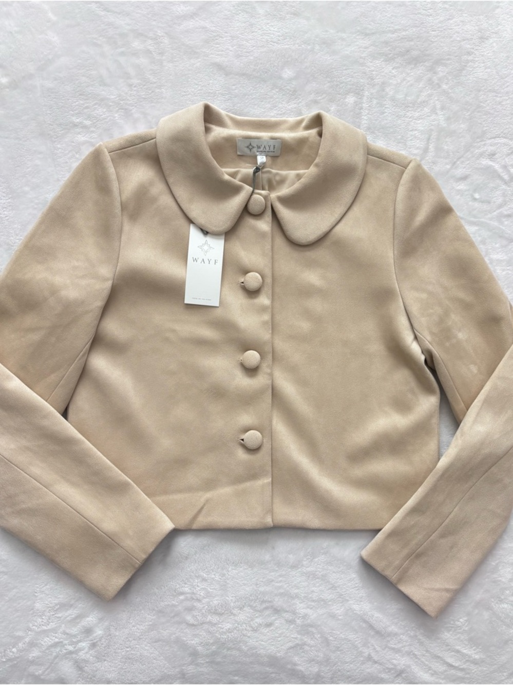 WAYF Elena Cream Cropped Suede-Like Button Front Jacket--NWT--S - Picture 5 of 16